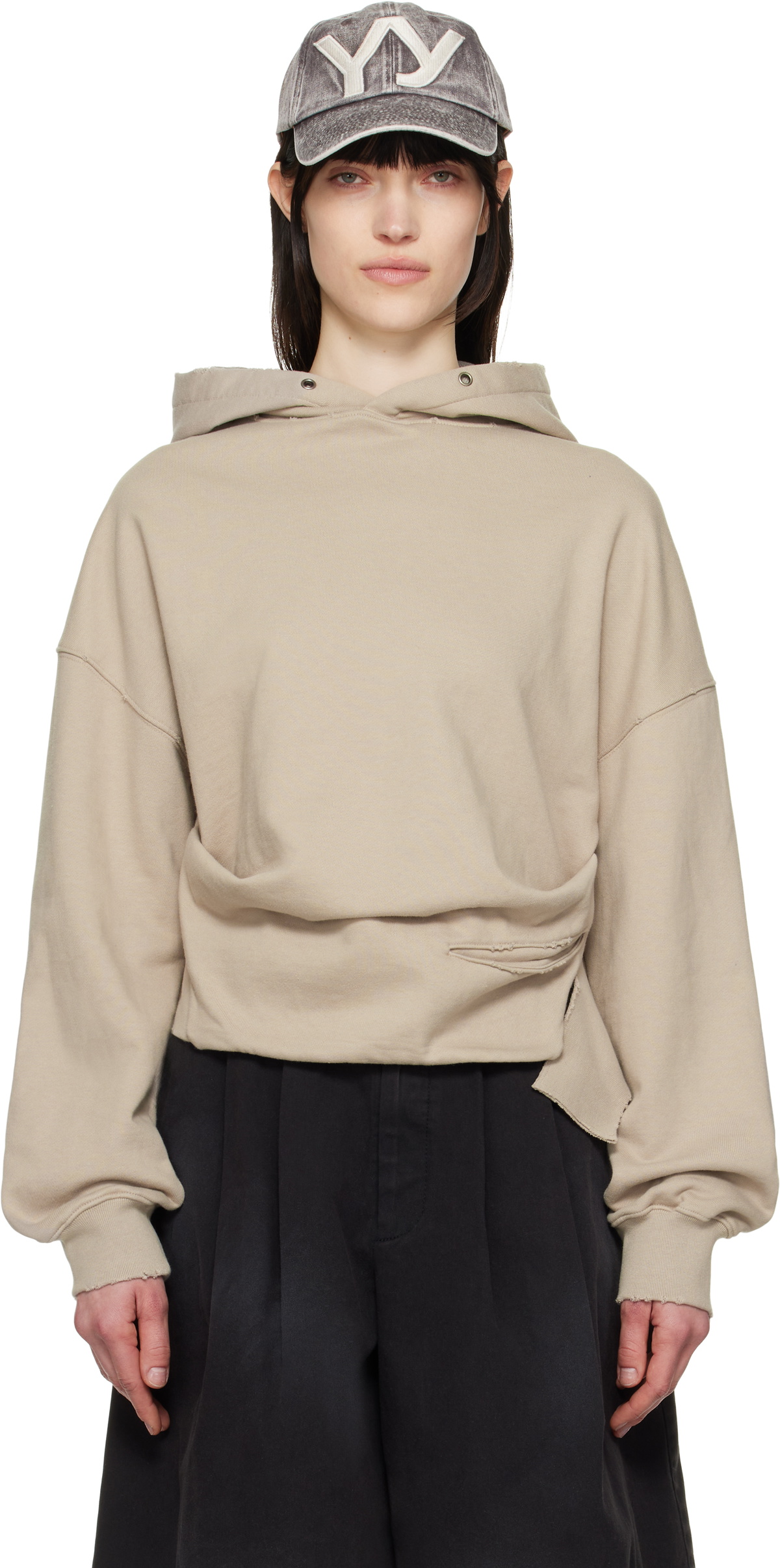 OPEN YY Beige Pocket Washed Box Hoodie OPEN YY