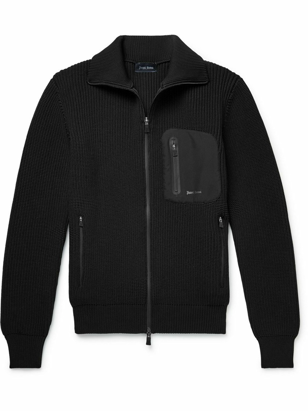 Photo: Herno Laminar - Slim-Fit Shell-Trimmed Ribbed-Knit Cardigan - Black