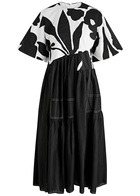 Lovebirds Printed Silk Midi Dress Black And White