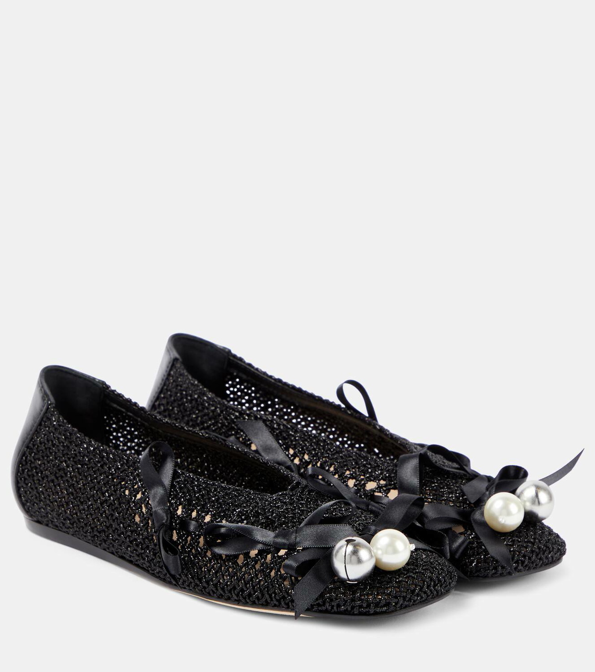 24PF new/Simone Rocha クロシェ編みバレエフラット Flat Black Simone Rocha Bell Charm embellished crochet ballet flats
