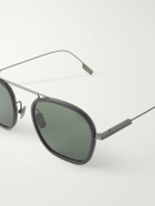 Zegna - Geometric Roun-Frame Titanium Sunglasses