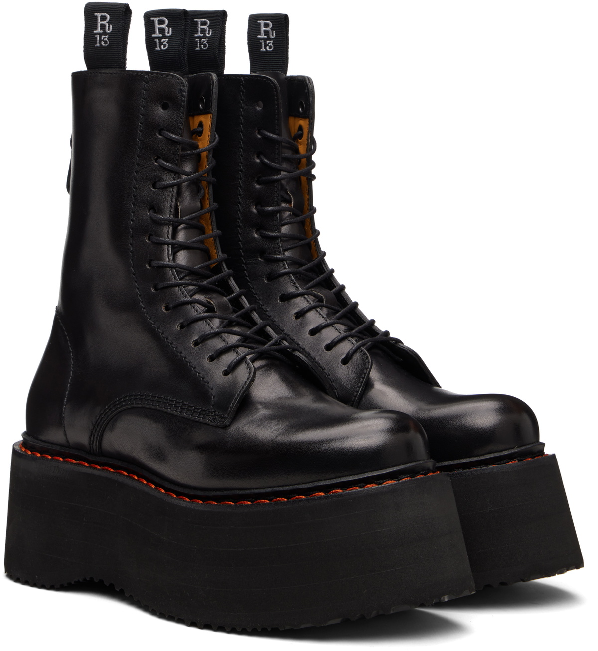 R13 Black Double Stack Boots