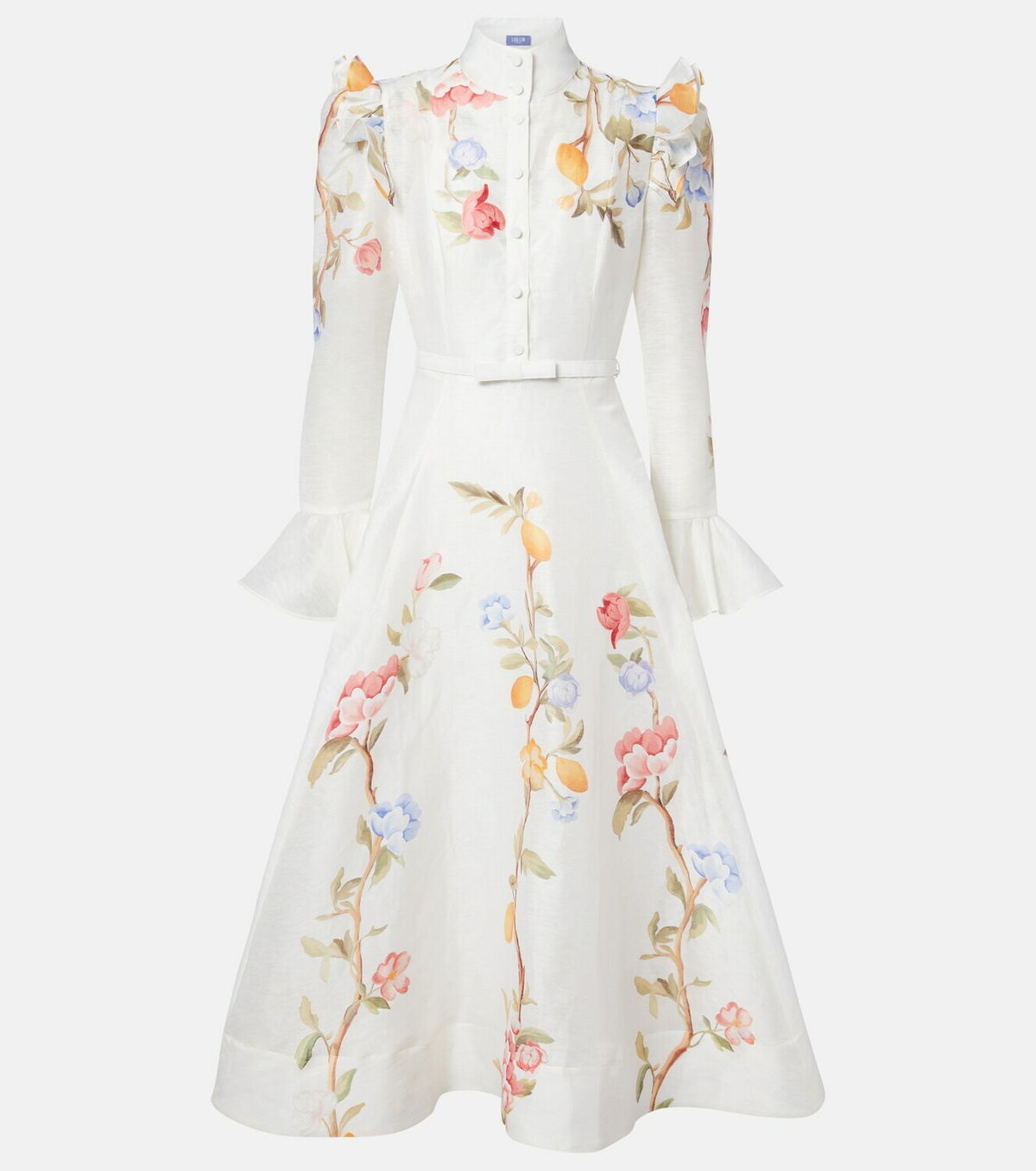 Leo Lin Selina floral ruffled linen-blend midi dress