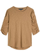Veronica Beard Waldorf Ruched Slubbed Cotton T-shirt Light Tan