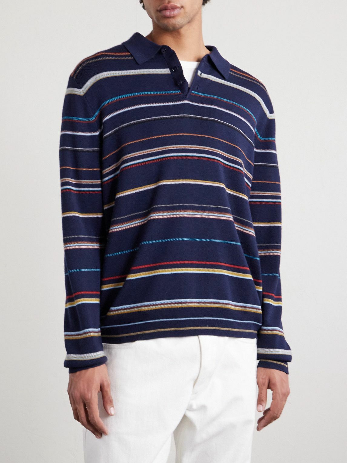 Paul Smith - Striped Merino Wool Polo Sweater - Blue