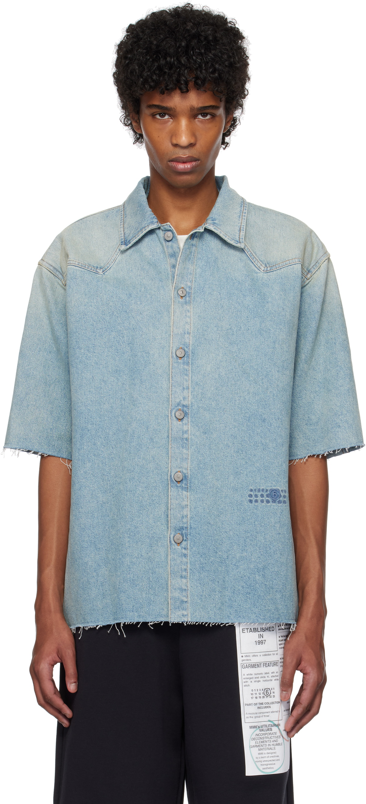 MM6 Cropped Denim Shirt　38 MM6 Maison Margiela Blue Short Sleeve Denim Shirt MM6 Maison Margiela