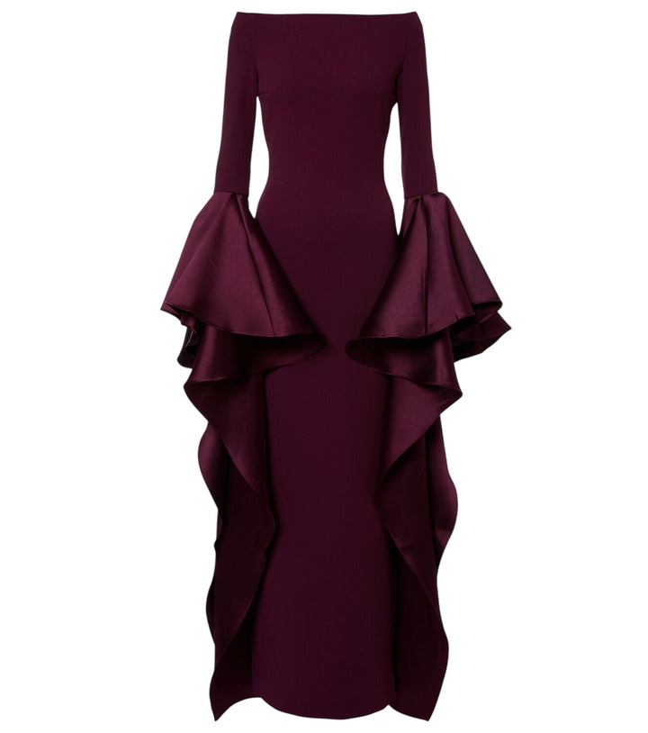 Photo: Solace London Astria off-shoulder satin-trimmed gown
