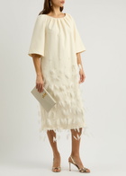 Huishan Zhang Kassia Feather-embellished Crepe Midi Dress White