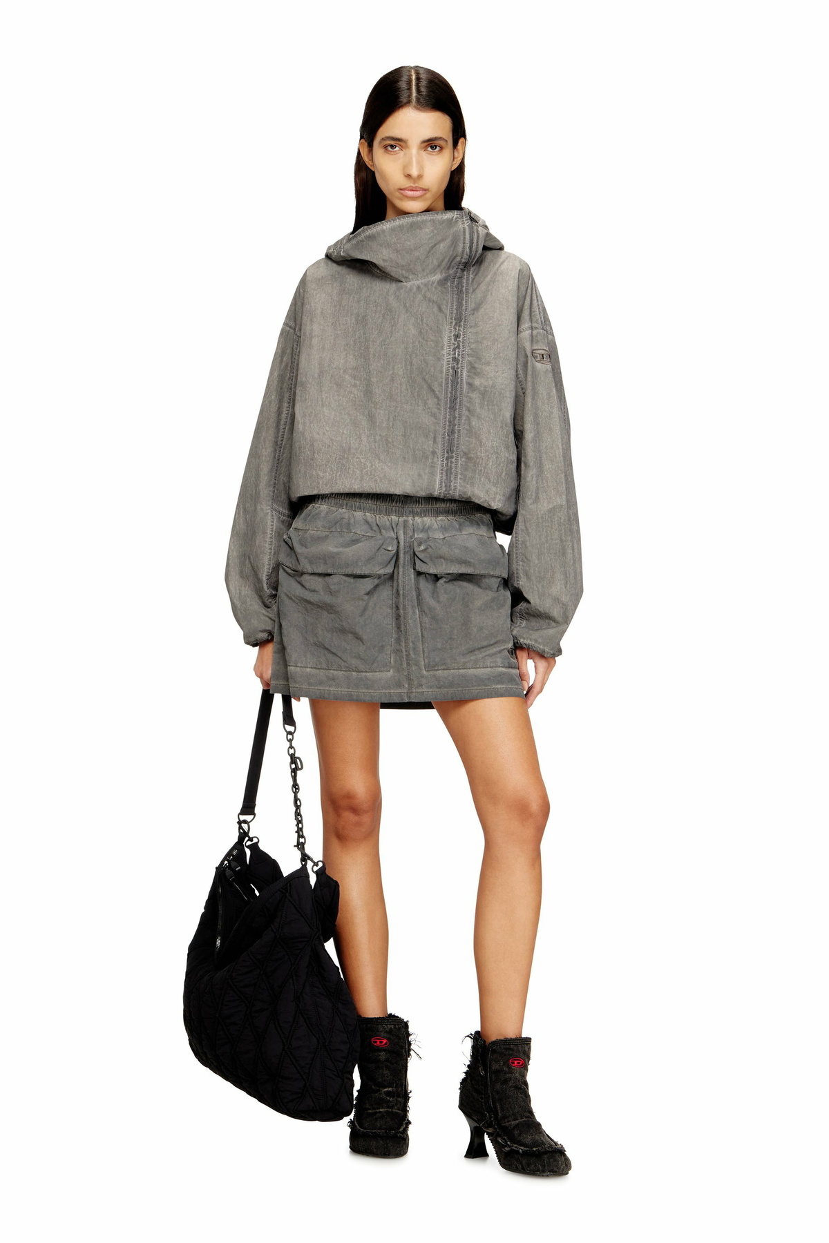 Diesel Nylon mini skirt with maxi pouch pockets - Skirts Womens in Grey