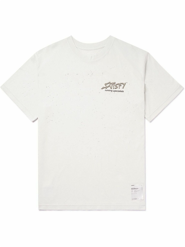Photo: Satisfy - Distressed Logo-Print MothTech™ Cotton-Jersey T-Shirt - Neutrals