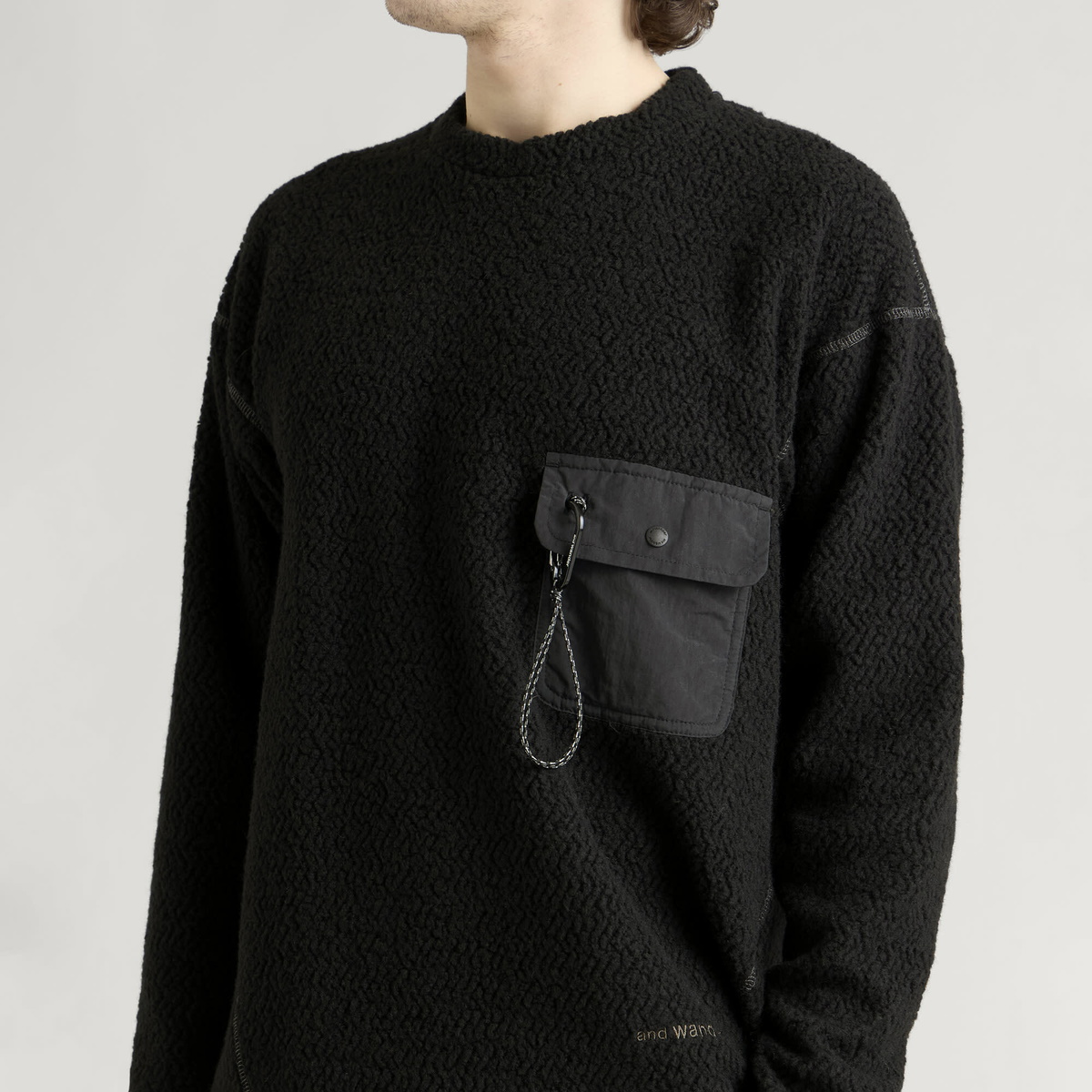 And Wander Men's Re Wool JQ Crew Sweatshirt in Black