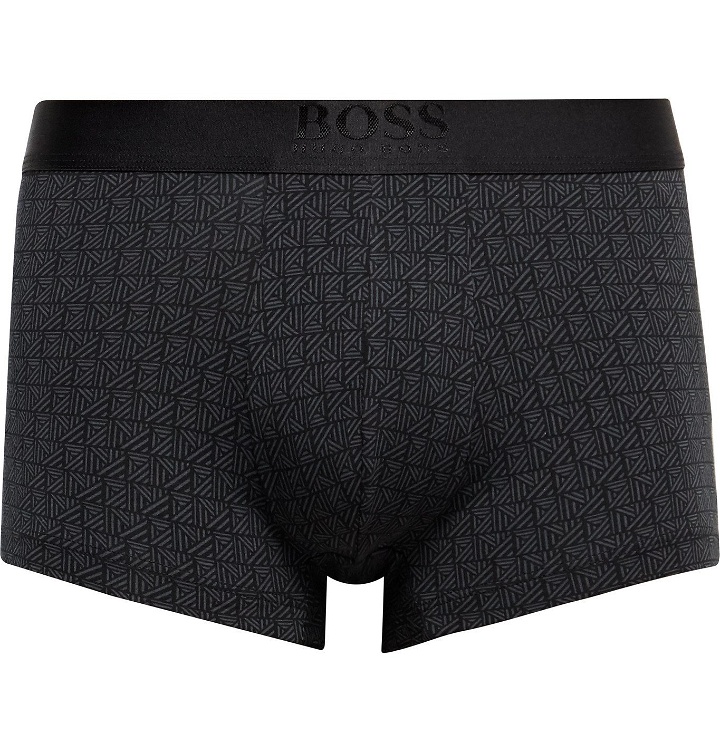 Photo: Hugo Boss - Printed Stretch-Cotton and Modal-Blend Boxer Briefs - Green