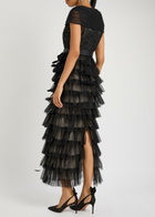 Huishan Zhang Michelle Feather-embellished Tulle Midi Dress Black