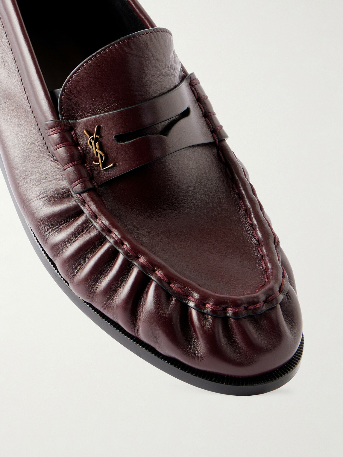SAINT LAURENT - Logo-Embellished Leather Penny Loafers - Red