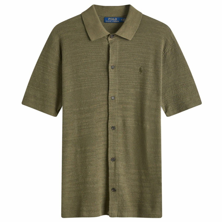 Photo: Polo Ralph Lauren Men's Button Through Knitted Polo Shirt in Thermal Green
