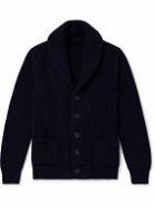Anderson & Sheppard - Shawl-Collar Ribbed Wool and Cashmere-Blend Cardigan - Blue