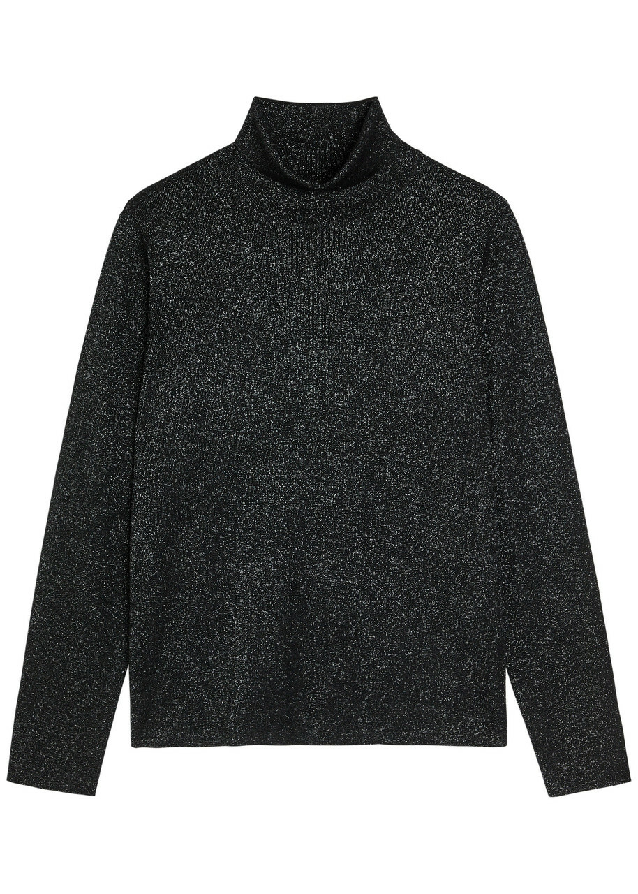 Eileen Fisher Metallic-weave Merino Wool top Black
