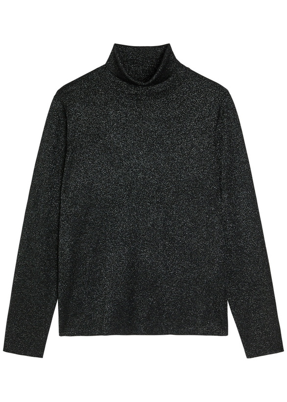 Photo: Eileen Fisher Metallic-weave Merino Wool top Black