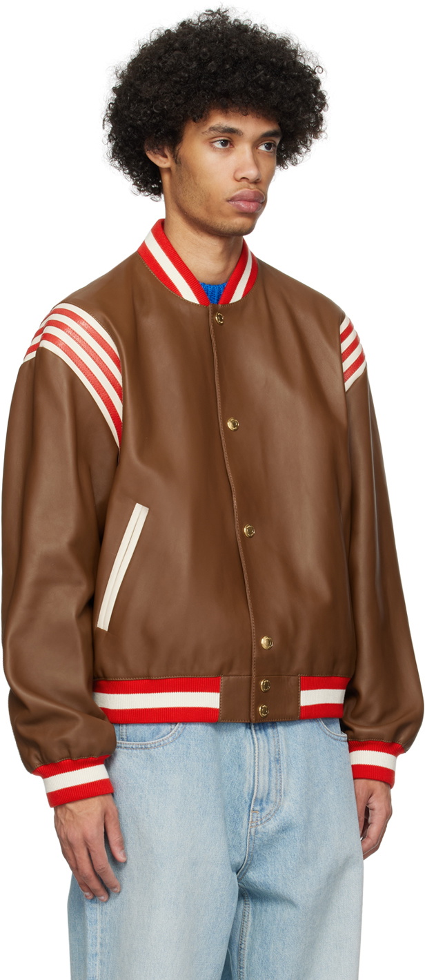 Bally Brown Striped Leather Jacket
