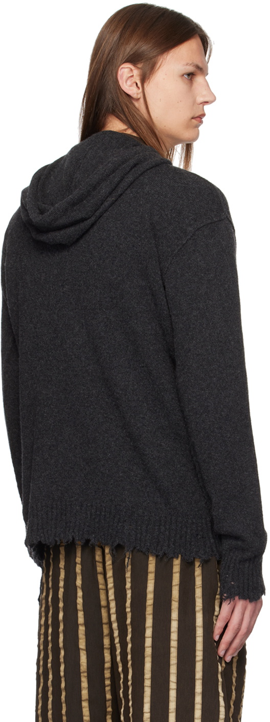 UMA WANG Gray Frayed Hoodie