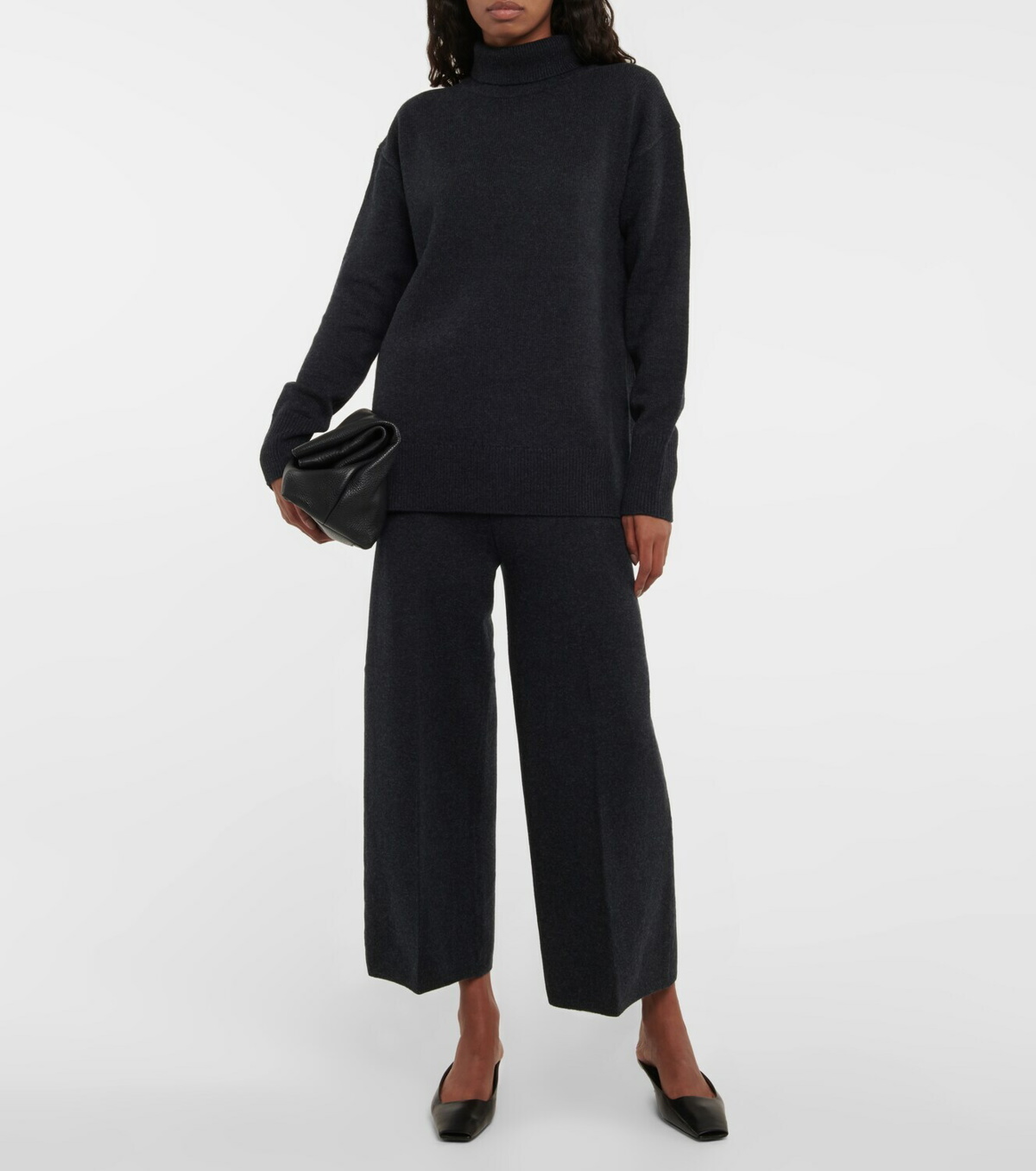 Wool-blend knit flared pants in black - Joseph