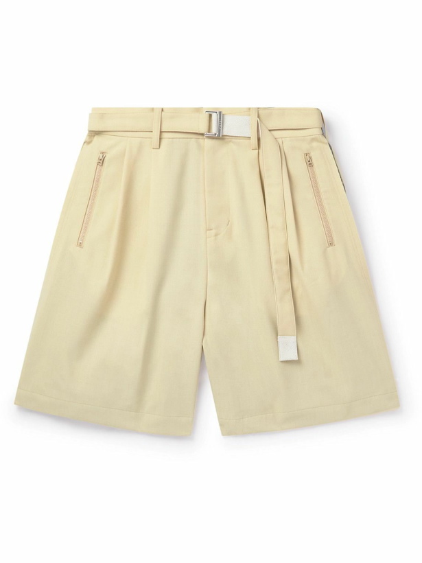 Photo: Sacai - Straight-Leg Belted Pleated Woven Shorts - Yellow