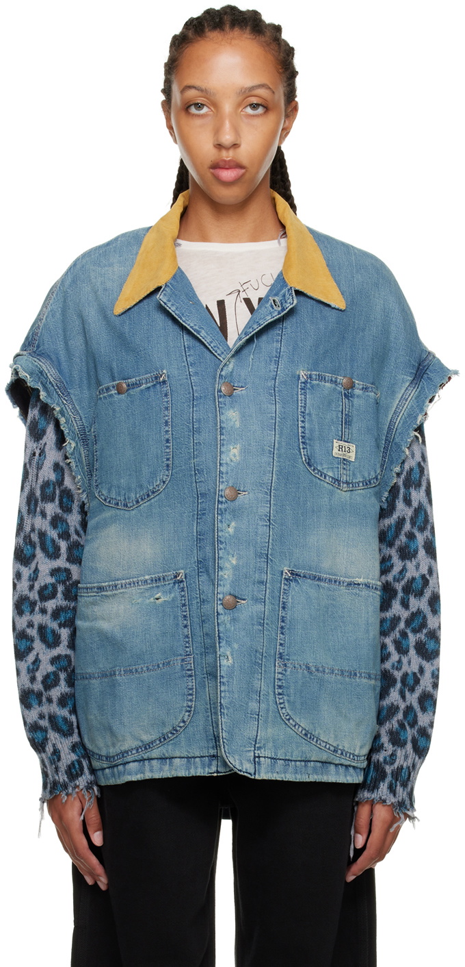 R13 Blue Sleeveless Chore Denim Jacket R13