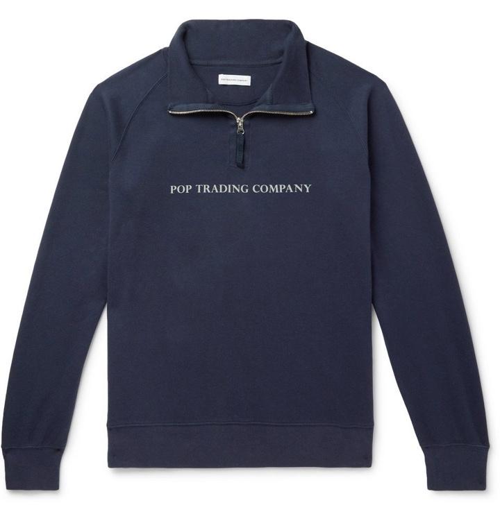 Photo: Pop Trading Company - Logo-Print Cotton-Jersey Half-Zip Sweatshirt - Navy