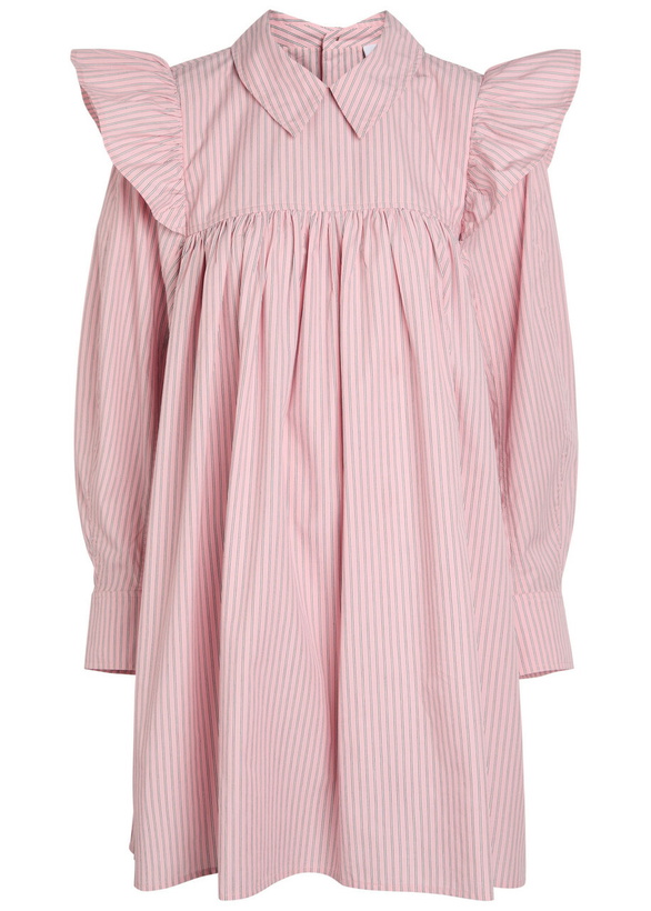 Photo: Ganni Striped Cotton-poplin Mini Shirt Dress Light Pink
