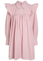 Ganni Striped Cotton-poplin Mini Shirt Dress Light Pink
