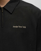 Awake Open Knit Embroidered Polo Black - Mens - Polos