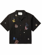 Story Mfg. - Greetings Camp-Collar Printed Embroidered Cotton and Linen-Blend Shirt - Black