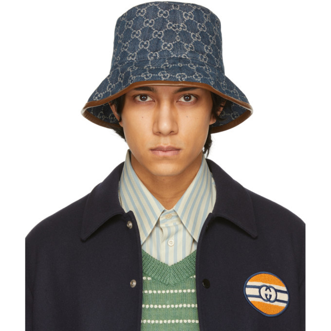 Blue GG Supreme-jacquard denim bucket hat, Gucci