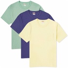 Visvim Men's Sublig Jumbo T-Shirt - 3 Pack in Green Navy Yellow