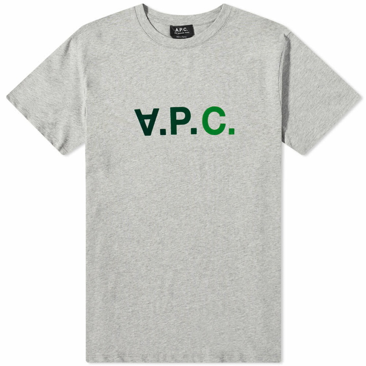 Photo: A.P.C. Men's Multicolour Vpc T-Shirt in Heathered Light Grey/Green