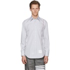 Thom Browne White and Grey Stripe University Shirt