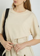 Moncler Belted Cotton Mini T-shirt Dress Ivory