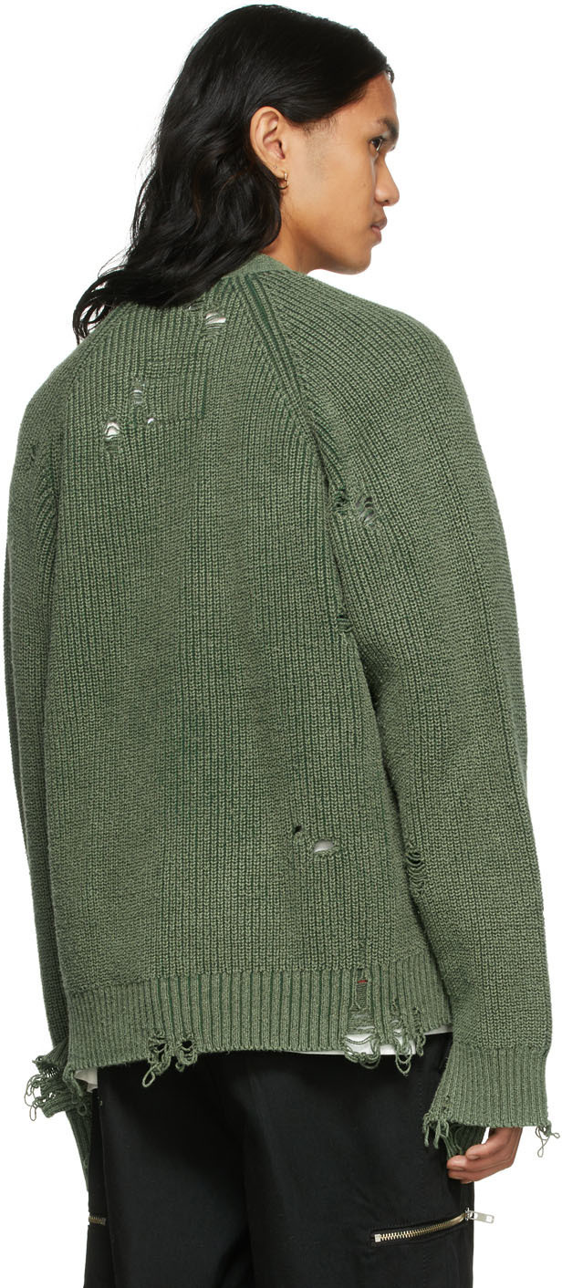 Miharayasuhiro Khaki Bleached Knit Cardigan Maison MIHARA YASUHIRO