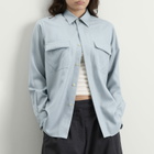 Auralee Women's Wool Herringbone Overshirt in Dusty Blue
