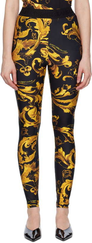 Photo: Versace Jeans Couture Black & Gold Lycra Barocco Leggings