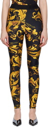 Versace Jeans Couture Black & Gold Lycra Barocco Leggings
