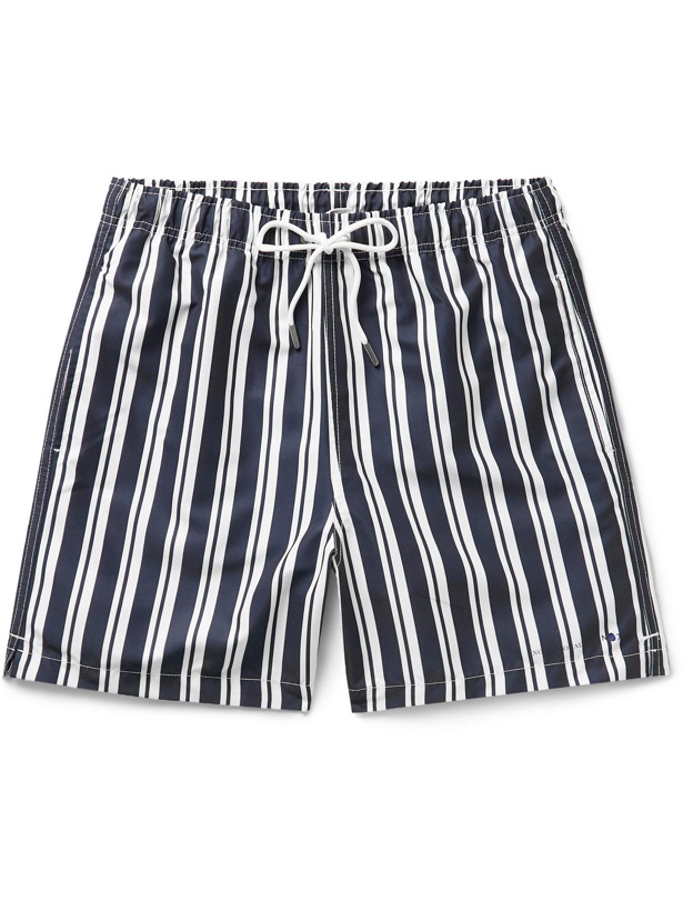Photo: NN07 - Jules Mid-Length Striped Swim Shorts - Blue