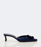 Manolo Blahnik Caulon floral-appliqué silk satin mules