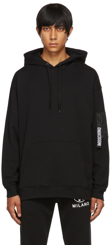 Photo: Moschino Black Logo Utility Pocket Hoodie