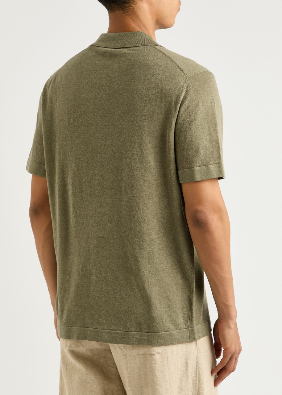 Les Deux Emmanuel Linen-blend Polo Shirt Khaki