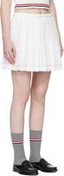 Thom Browne White Eyelash Tweed Drawstring Pleated Miniskirt
