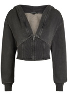 Good American Jeanius Cropped Hooded Cotton Sweatshirt Black