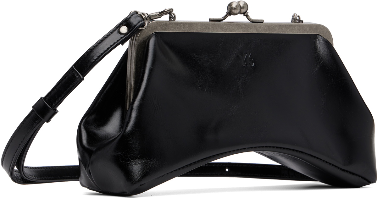 Y's Black Small Glossy Leather Curve Bag
