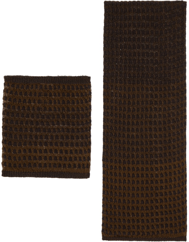 Photo: Isa Boulder SSENSE Exclusive Brown Popcorn Scarf & Neck Warmer Set