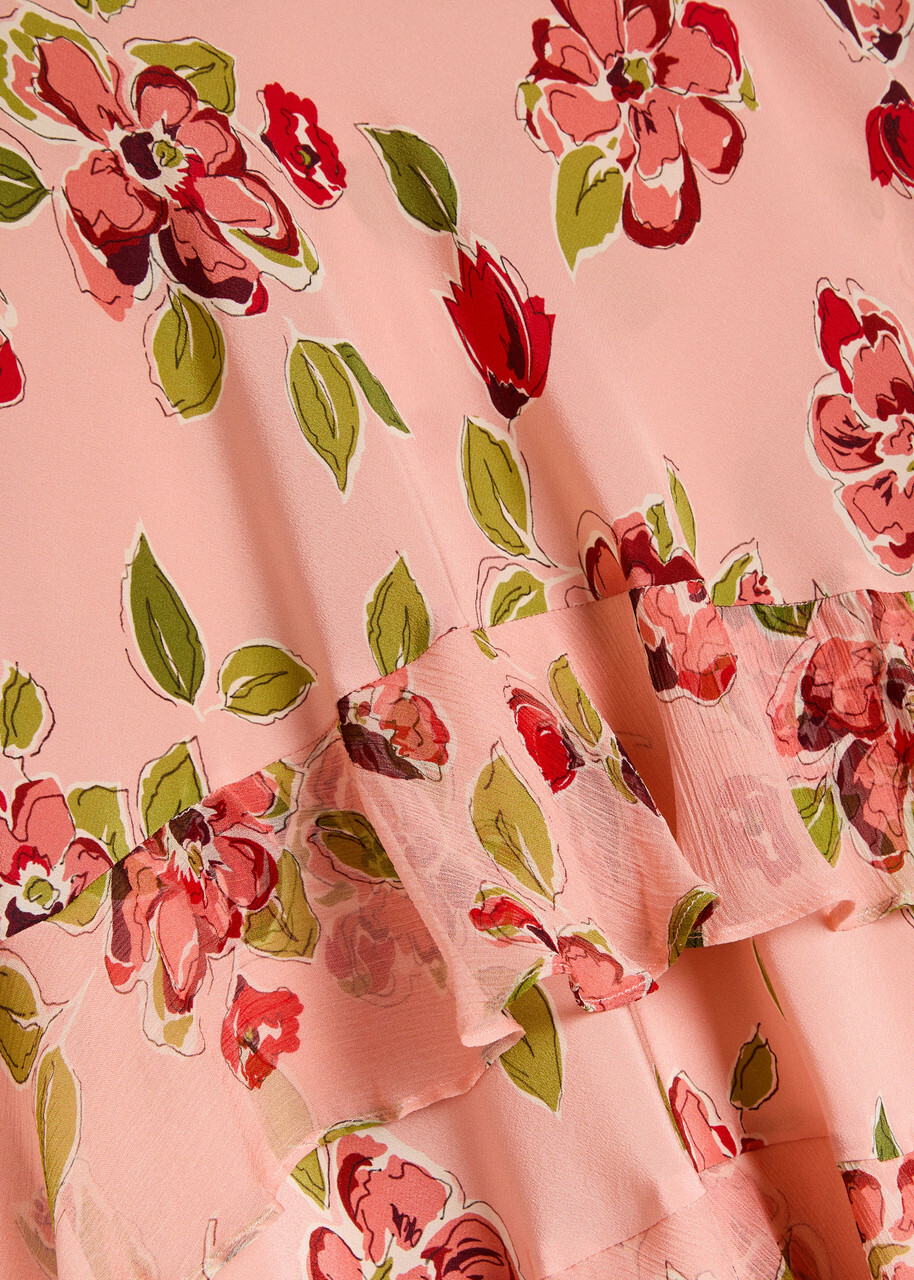 Rixo Preslee Floral Ruffled Silk-chiffon Midi Skirt Pink